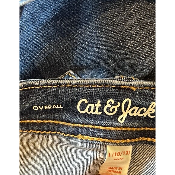 Cat & Jack Girls' Denim Overalls Super Stretch Skinny Leg Dark Wash Blue 10/12 - Picture 9 of 12